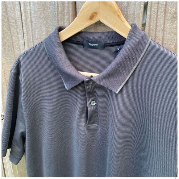 Theory Men's Gray Polo Shirt Size L Short Sleeve Casual Lightweight - Picture 3 of 5